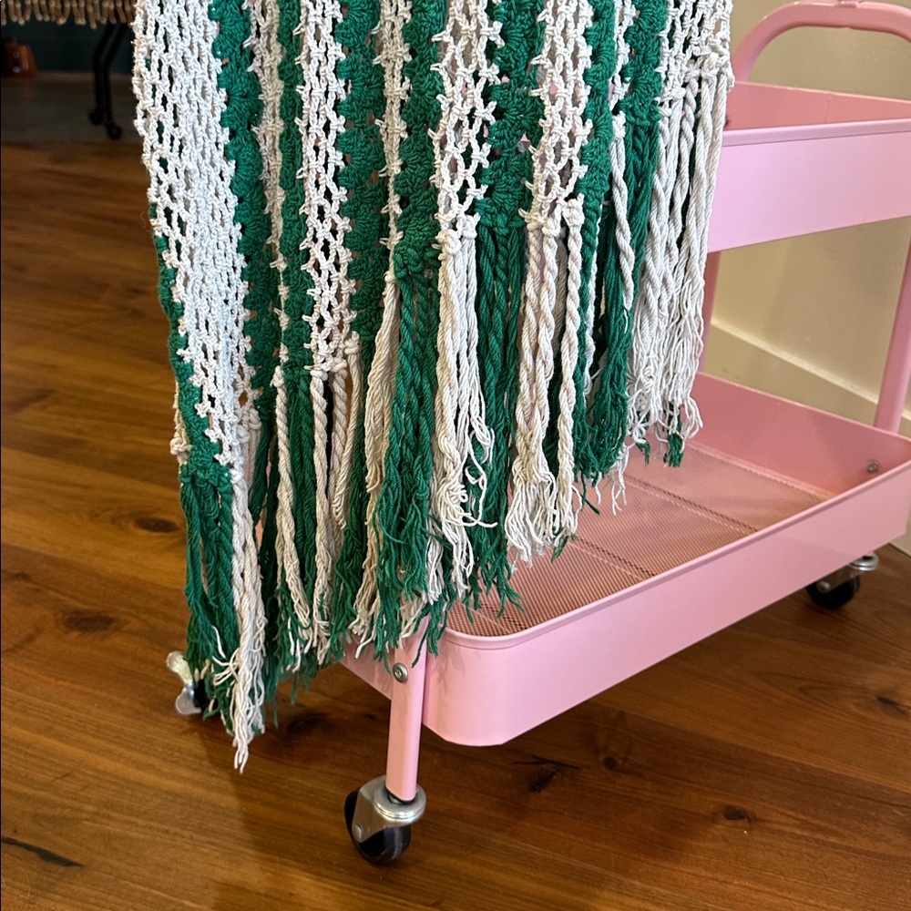 Zara Green and White Crochet Fringe Maxi Dress - Picture 4 of 4